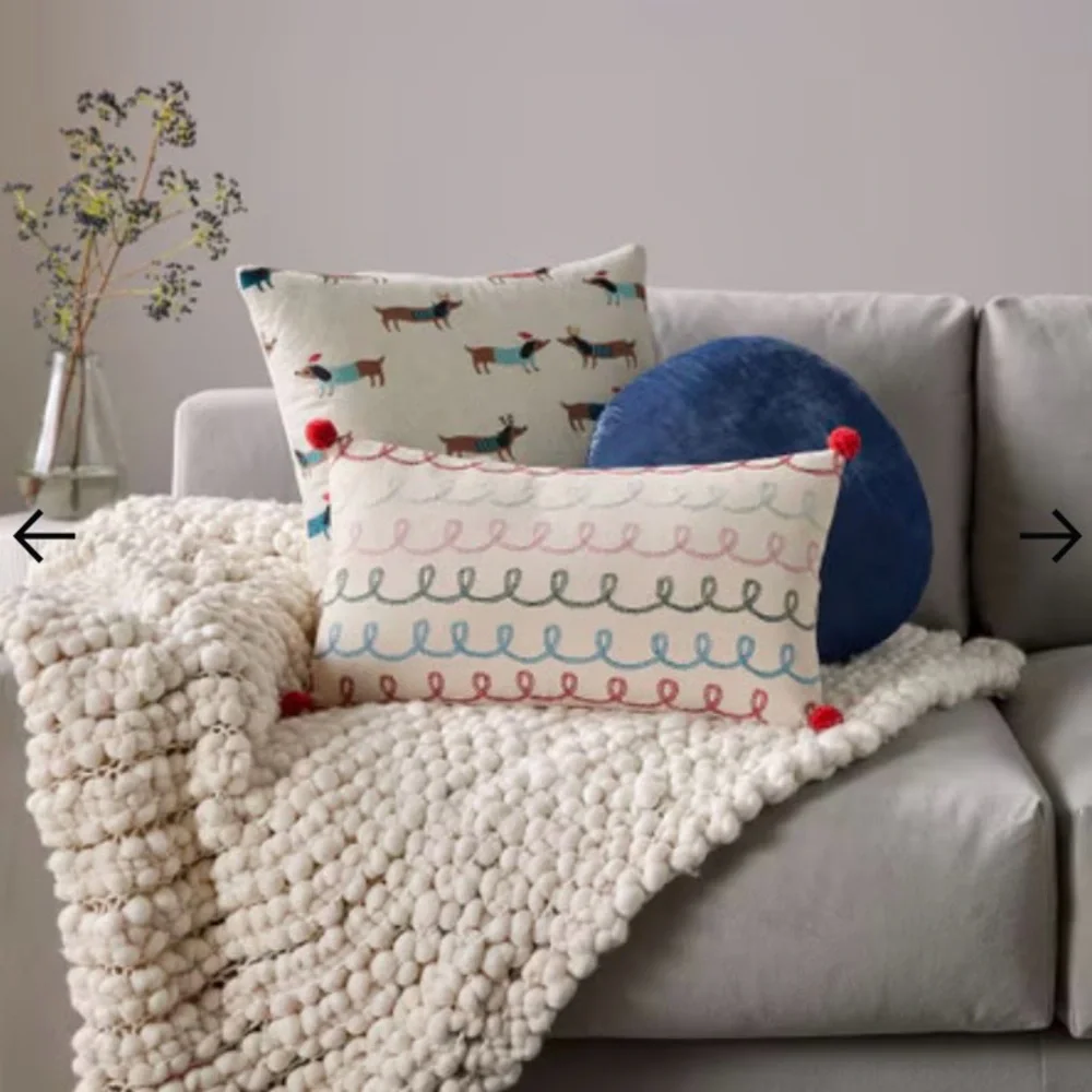 NEW West Elm Meri Meri Winter Dachshund Pillow Cover 20” Square- set of 2